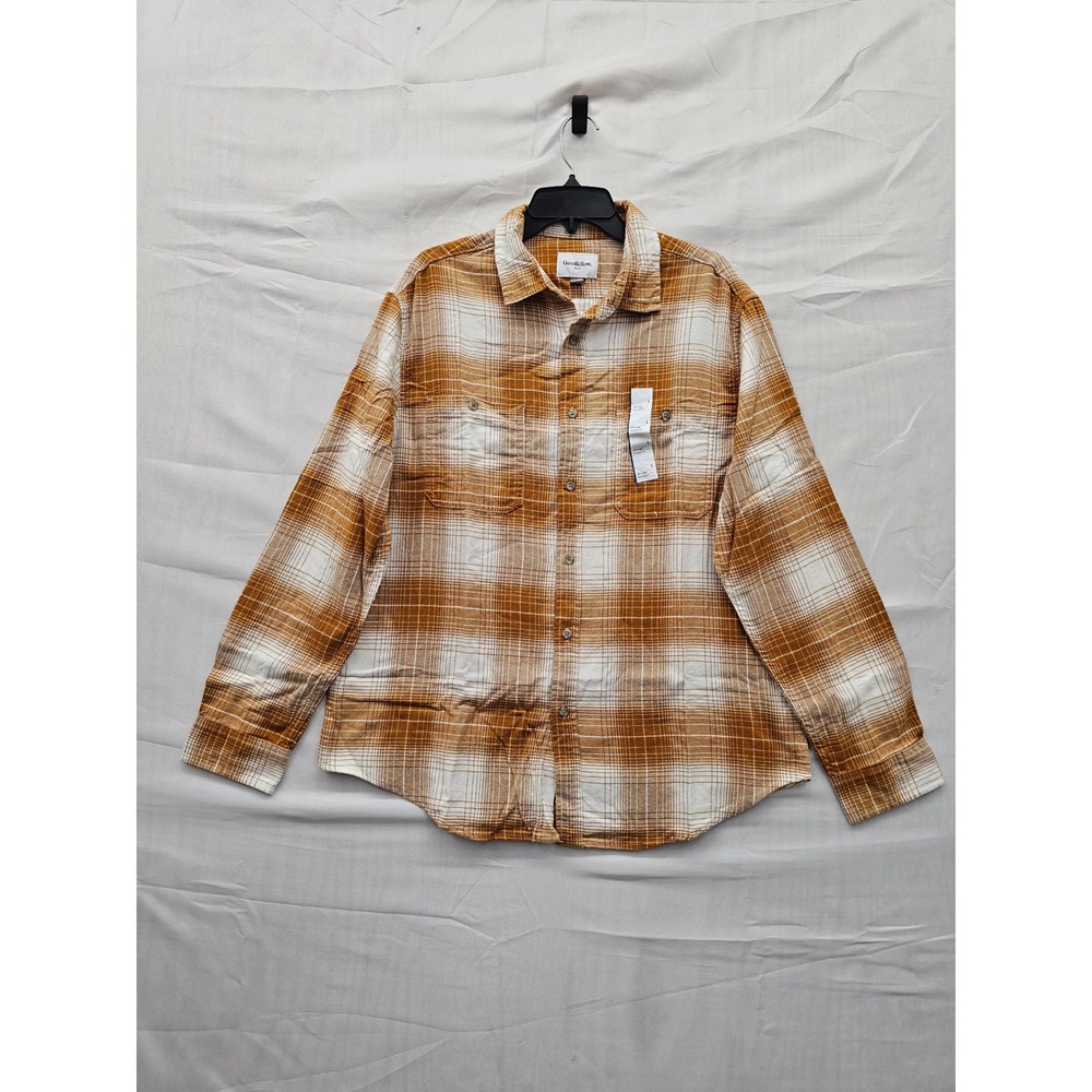 Goodfellow‎ & Co Mens Plaid Midweight Flannel Shirt Orange Cotton Blend Size L